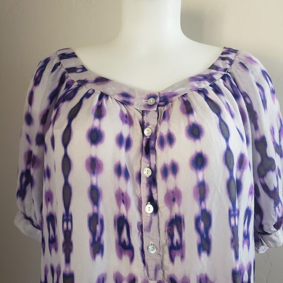 Velvet Brand Women’s 100% Silk Purple Printed Peasant Blouse Tunic Boho‎ Med - Picture 3 of 11